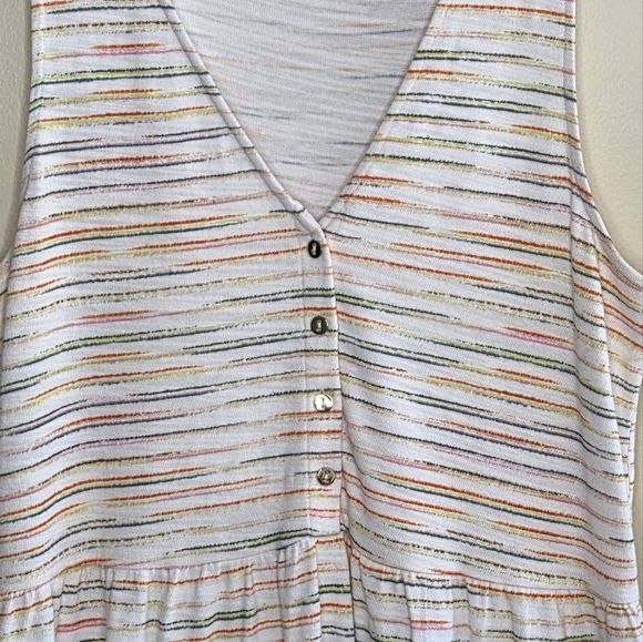 Loft | Colorful Striped Flounce Hem Button V-neck 100% Cotton Dress Size Medium - Picture 3 of 8